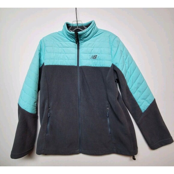 New Balance Jackets & Blazers - NEW BALANCE Fleece Puffer Zip Up Jacket Teal‎ and Grey Women's Sz XL Zip Pockets